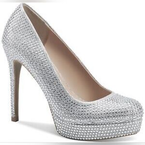 THALIA SODI Womens Silver Sparkle 1" Platform Crista Stiletto Pumps Shoes9M